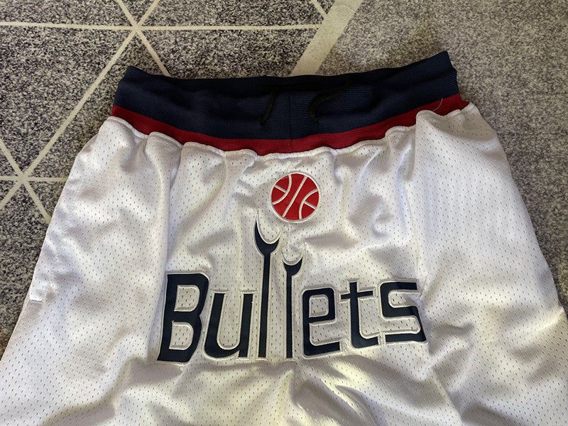 White Washington Wizards premium basketball shorts, graphic detail