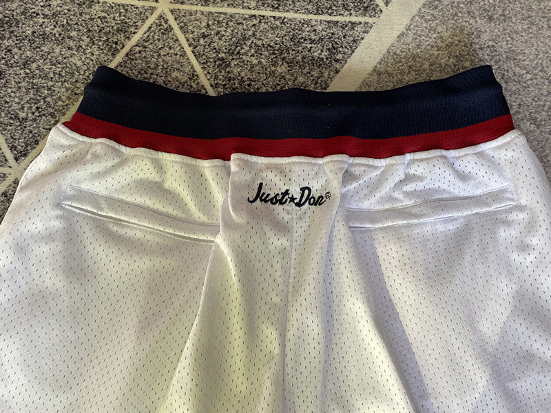 White Washington Wizards premium basketball shorts, waistband and label detail