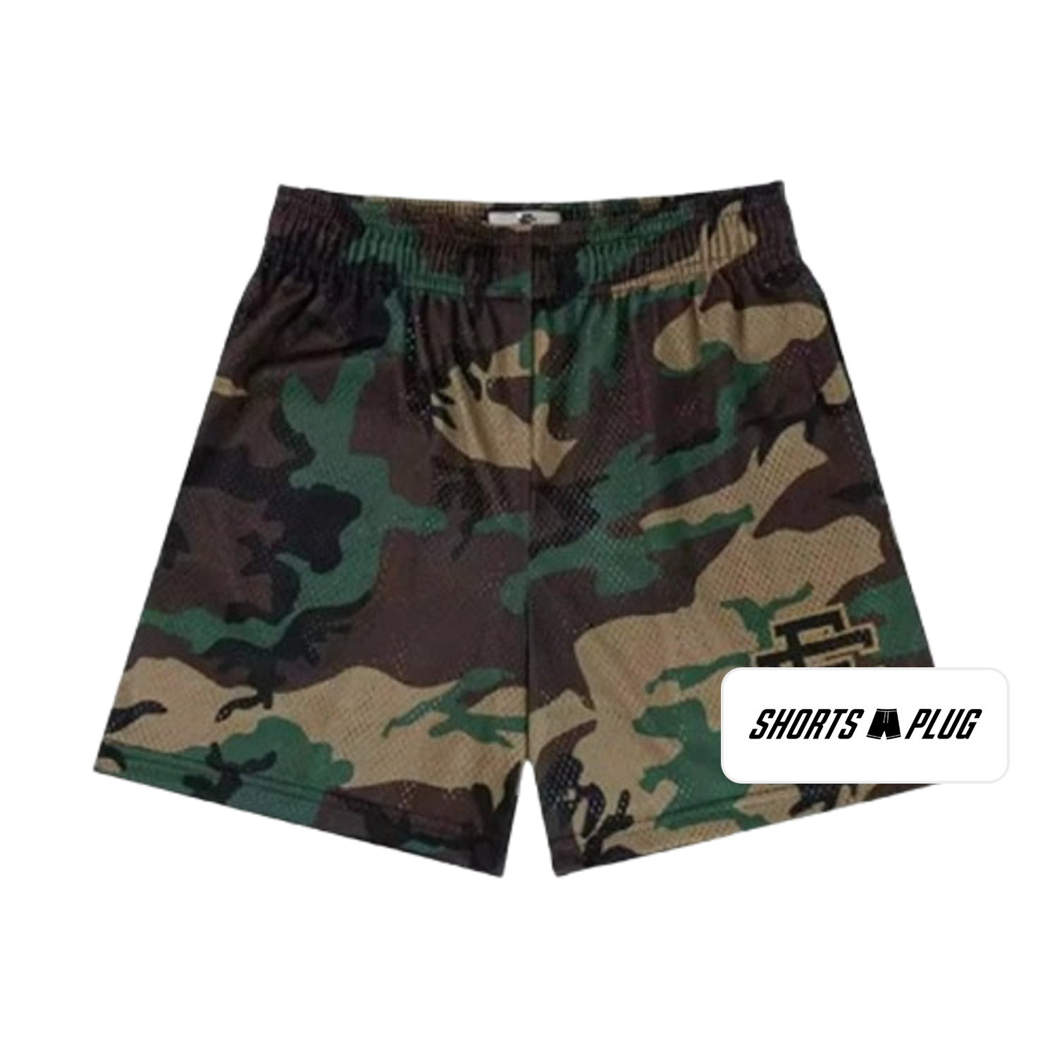 Woodland Camo mesh shorts - front product view